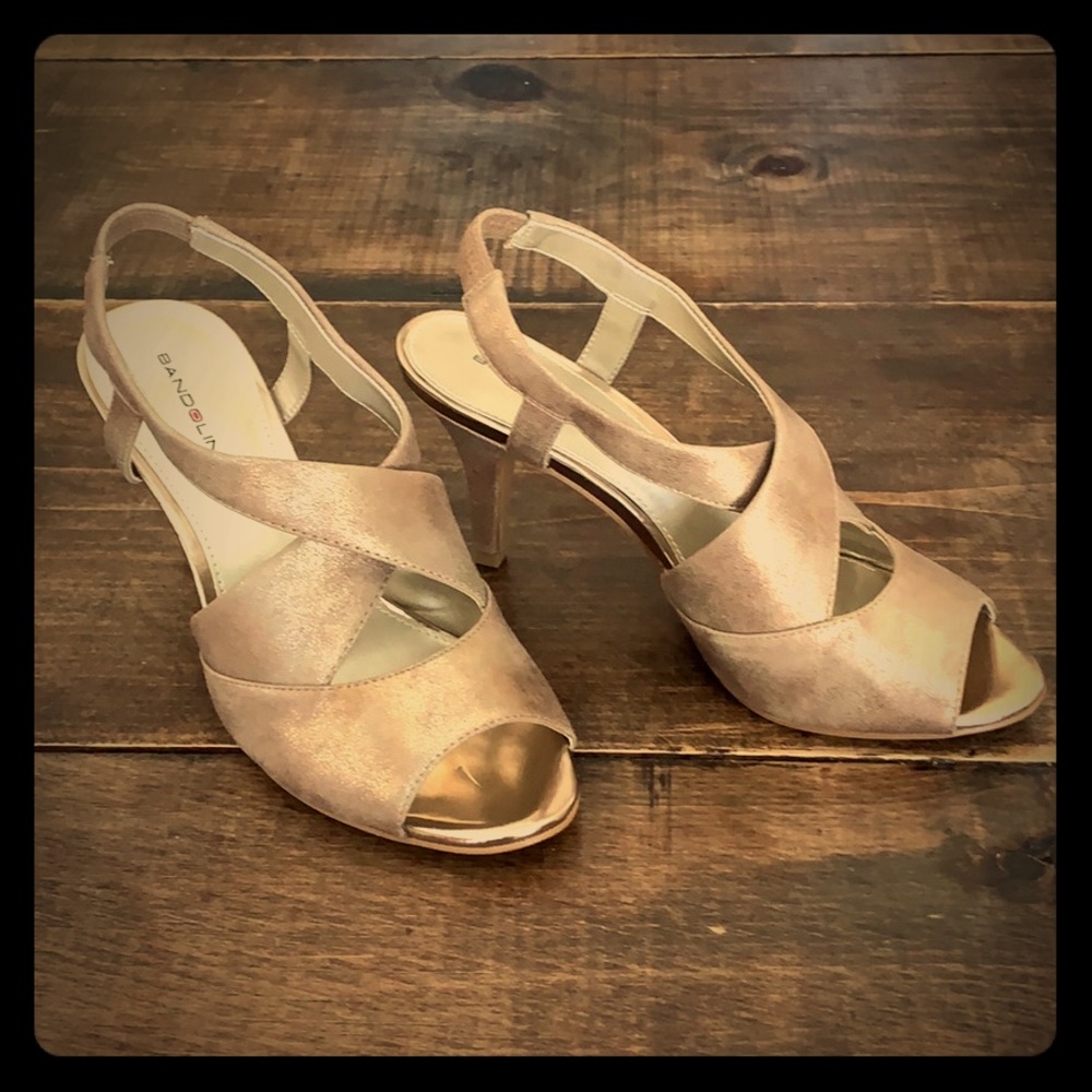 Vegan metallic sling back peep toe strap sandals